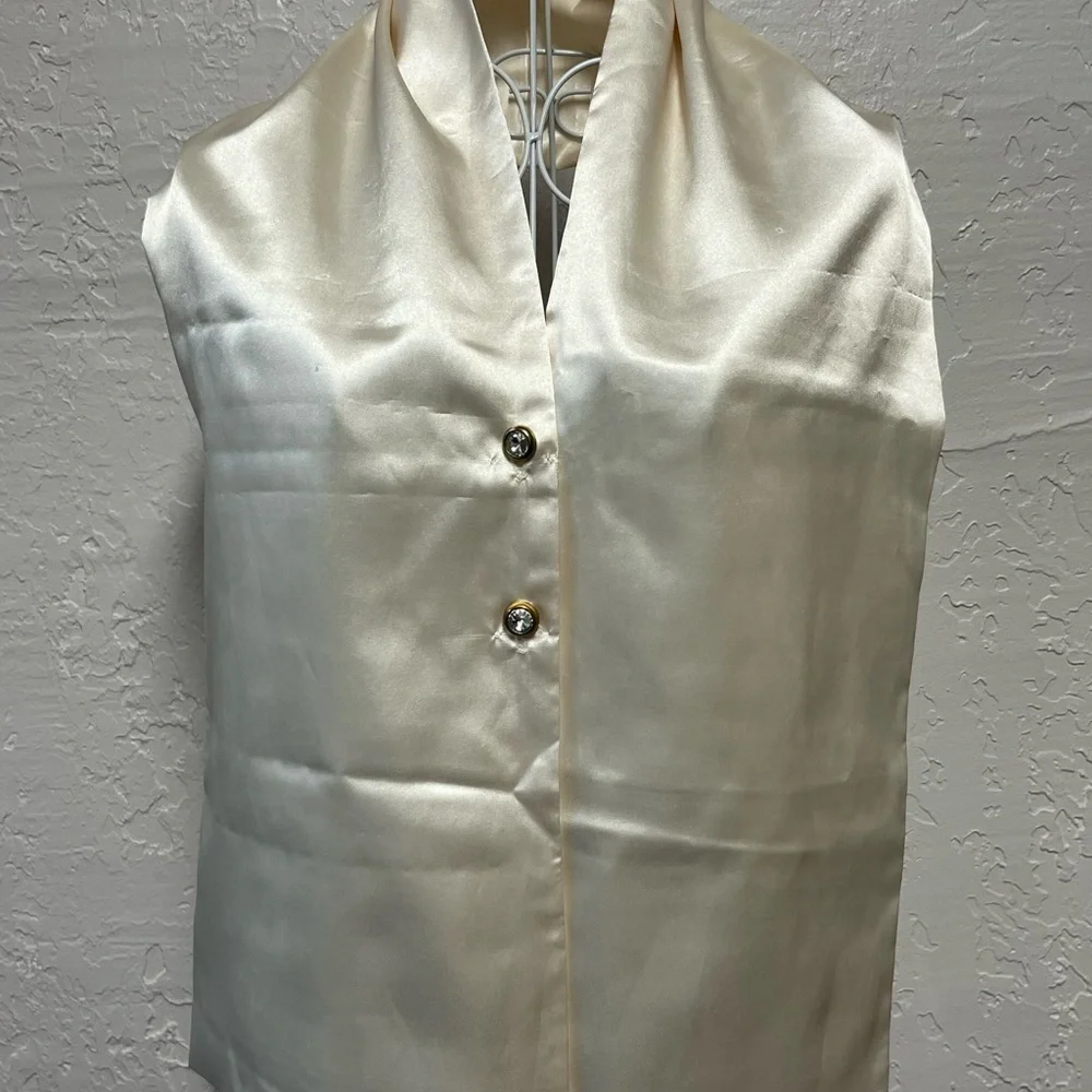 Vintage Cream Satin Wrap Scarf Rhinestone Buttons